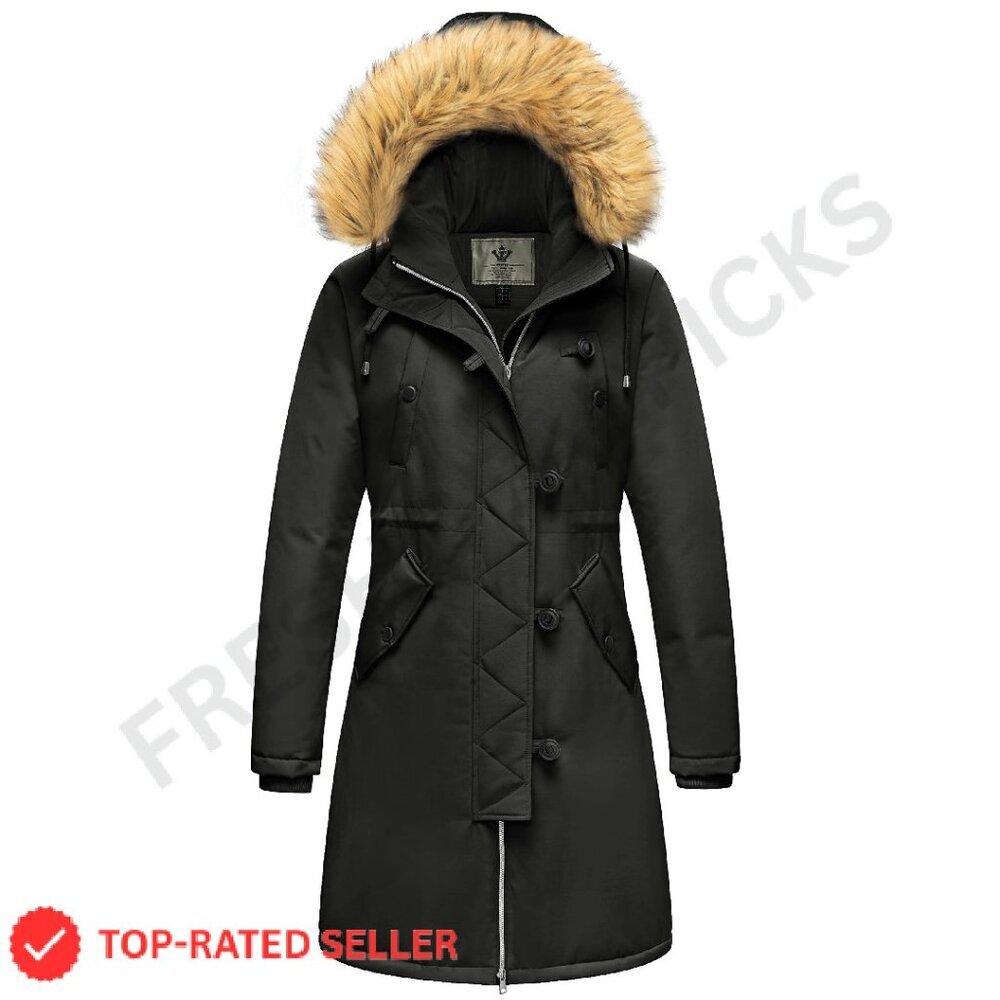Winter Waterproof Puffer Parka Coat with Fur Hood Elegant Chic Oversized